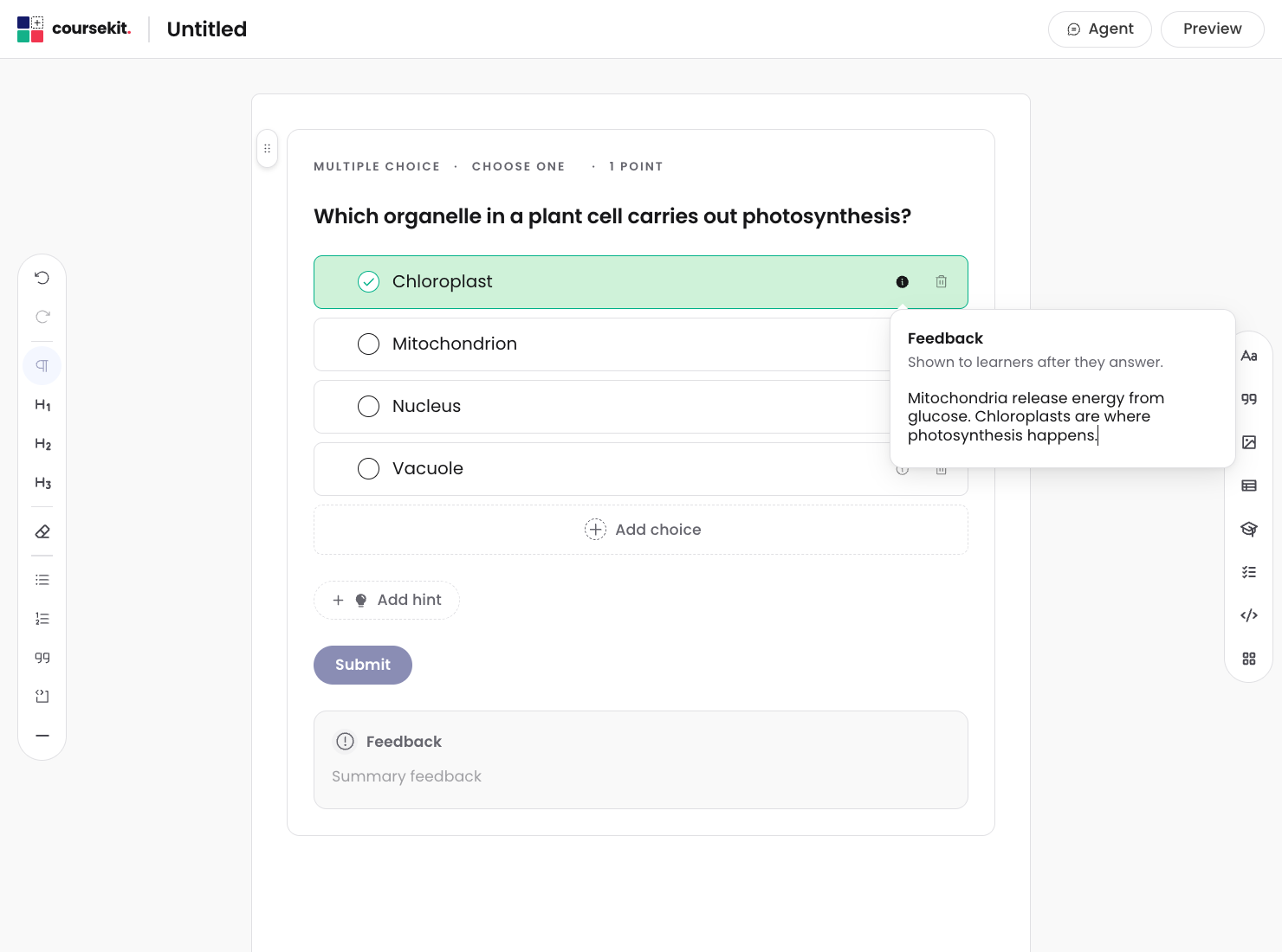 Per-choice feedback popover open