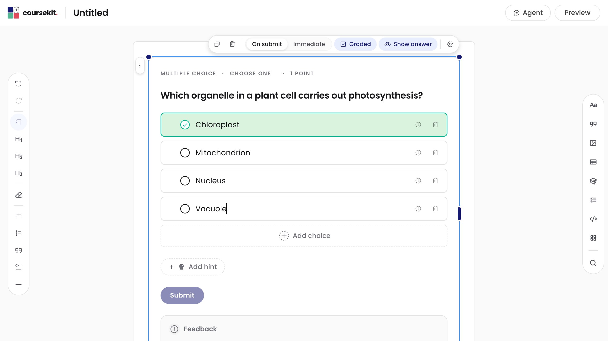 MCQ with prompt and choices filled in